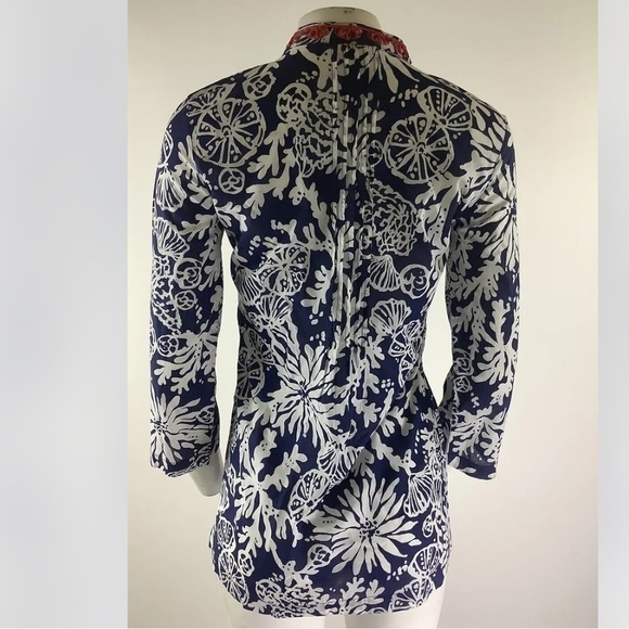 Lilly Pulitzer Sz XS Sarasota Beaded Tunic Top Blue White 100% Cotton Pullon - Picture 4 of 8